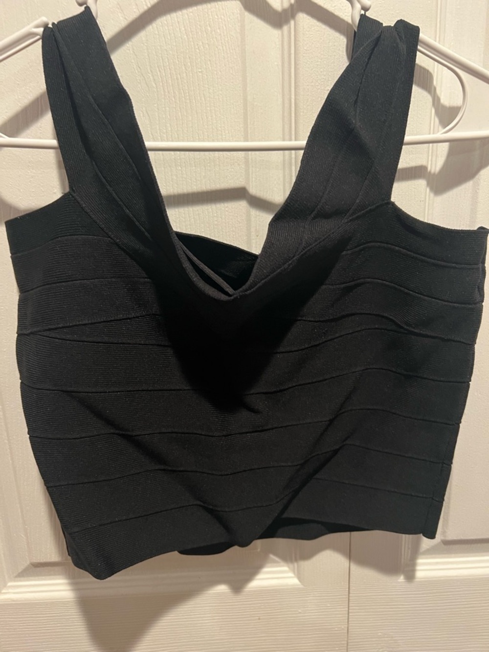 Guess Black Ribbed V-Neck Bandage Crop Top